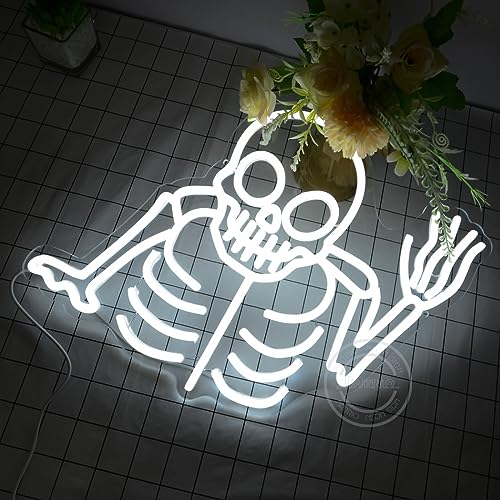 Skull Neon Sign Halloween Decoration LED Skeleton Wall Light - Cold White