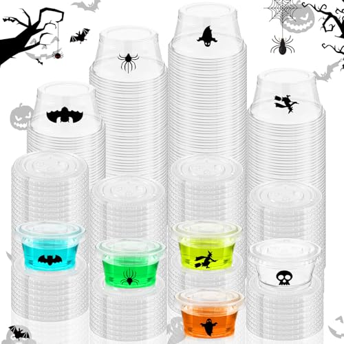 Halloween Jack O Lantern Plastic Shot Cups with Lids - 150 Pack, Classic Style