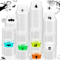 Halloween Jack O Lantern Plastic Shot Cups with Lids - 150 Pack, Classic Style