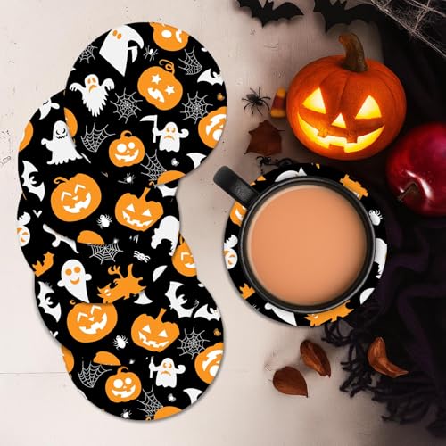 Halloween Coasters for Drinks Set of 6 Ceramic Pumpkin Drink Coasters - Britimes