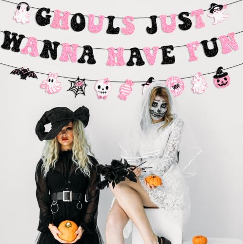 Halloween Glitter Ghouls Banner Set – Pink & Black Party Decorations