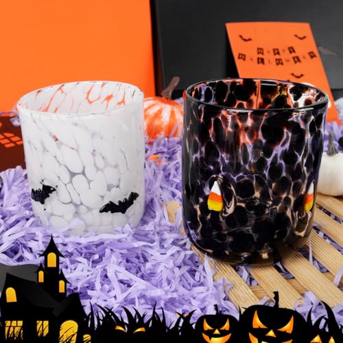 Halloween Glass Cups Set - 16 oz Bat & Candy Corn Design, 2-Pack