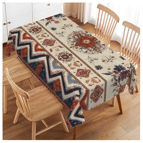 Mexican Floral Rectangular Tablecloth 70x52 Inch Ethnic Geometric Design Washable
