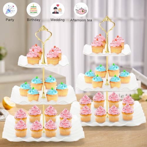Wavy-Metal-Rod 3-Tier Plastic Cupcake Stand - Square Tiered Serving Tray