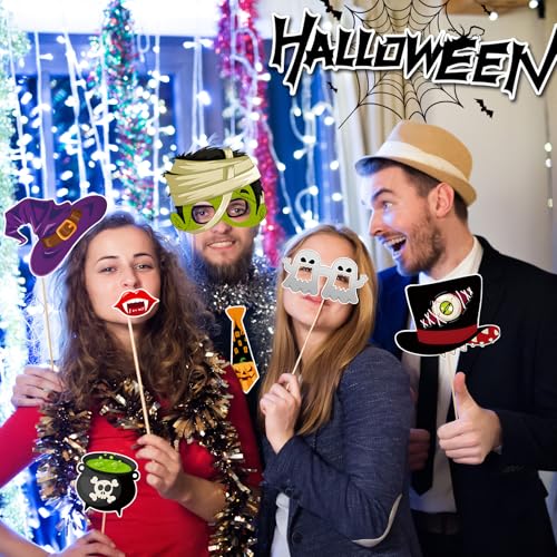 Multi-Coloured Halloween Photo Booth Props Set - 30 Pieces Party Decorations