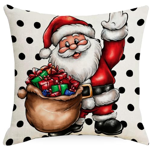 Christmas 18x18 Inch Pillow Covers Set of 2 Santa Elk Double-Sided Holiday Decor