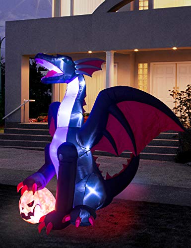 Halloween Inflatable Dragon Decoration - 8Ft Huge Outdoor Blow Up Yard Decor - Black & Green with LED Lights - Variation: 8FT Huge Dragon
