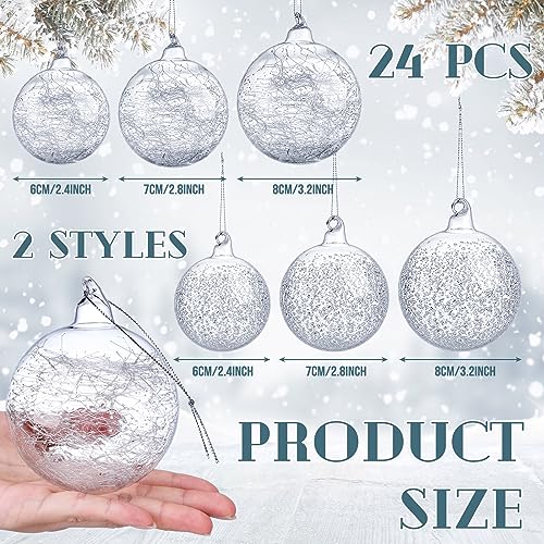 Uiifan 24 Pcs Clear Glass Christmas Ornaments Set - Iridescent Balls in 3 Sizes + Variation: 24 / 2.36 in, 2.76 in, 3.15 in