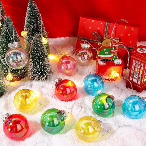 Multicolored Iridescent Plastic Christmas Ball Ornaments - 12PCS 60MM Set