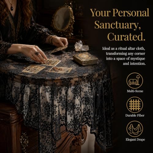 Halloween Black Lace Tablecloth - Gothic Rectangular 55x70 Inch for 4-6 Seats - Dark Academia Style