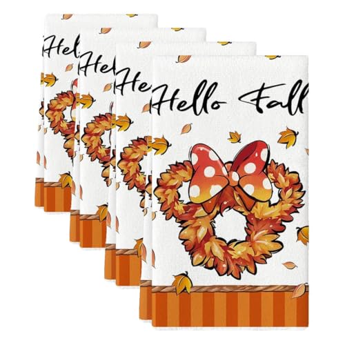 Fall Kitchen Towels Set - 4 Decorative Pumpkin Autumn Dish Towels 26x18 Inches