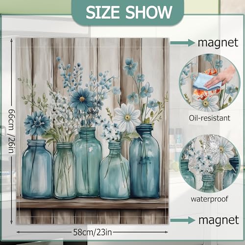 Blue Mason Jars Flowers Magnetic Dishwasher Cover - Rustic Kitchen Decor 23x26 Inch