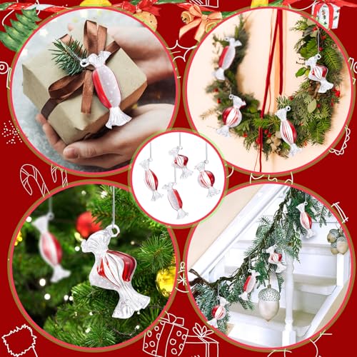 Christmas Glass Candy Ornaments Set - Red and White Holiday Tree Decorations