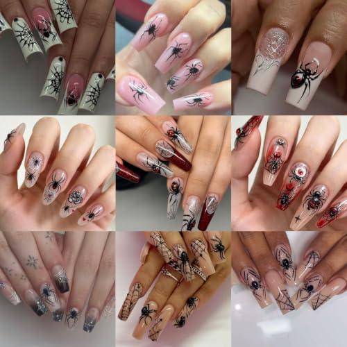 Halloween Nail Stickers 5D Self-Adhesive Spider Web & Rose Floral Decals - Style08