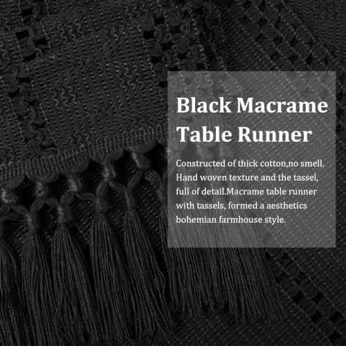 Yuboo 72 Inch Black Gothic Boho Table Runner with Tassels - Fall & Halloween Decor