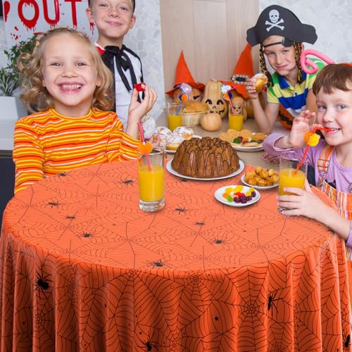 8 Pack Round Halloween Spiderweb Tablecloths - Multicolor Disposable Spooky Decor