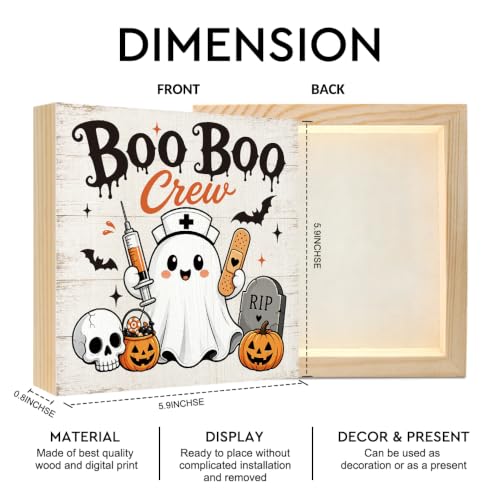 Funny Boo Boo Crew Halloween Ghost Wooden Sign - Rustic Home Decor - Orange-White 2