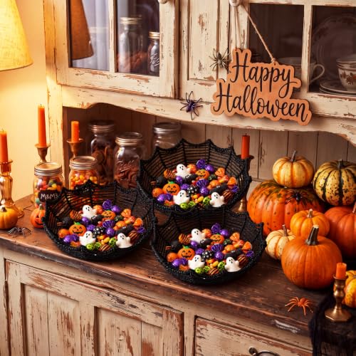 Halloween Candy Bowl Set – Woven Rattan Spider Web Dish for Treats & Decor