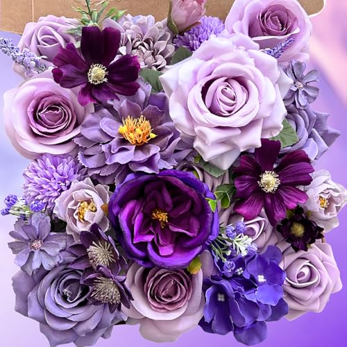 Purple Artificial Flowers Combo - Silk Roses, Peonies, Daisies & Greenery - Variation Purple413