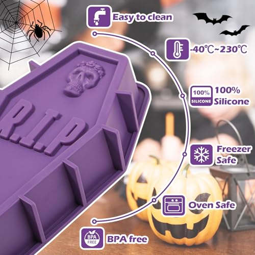 Silicone Coffin Cake Pan - 12 Inch Tombstone Mold for Halloween Baking - Variation: Coffin