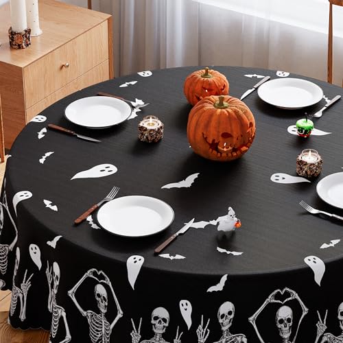 Halloween Tablecloth 70x70 Inch Round Pumpkin Spooky Decor Waterproof Fall Party