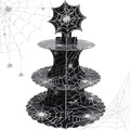 Halloween Spider Web Cupcake Stand - 3-Tier Gothic Dessert Tower with Spider Web Pattern, Black, Kids & Adults Party Decor - Variation: Spider Web