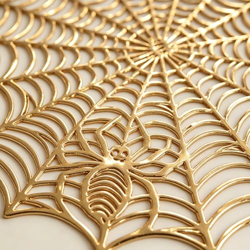 Gold Spider Web Placemats Set of 4 - Round Halloween Table Decor
