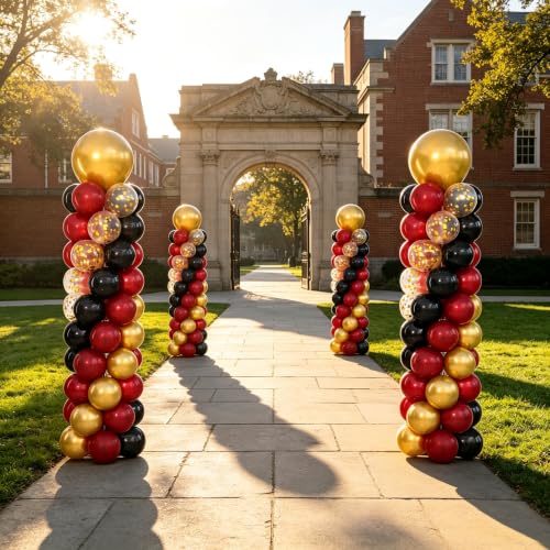 Black Burgundy Gold Balloon Column Stand Set for Party Decorations - Variation: Black Burgundy Gold