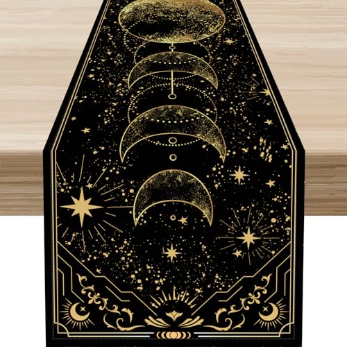 Moon Phase Table Runner 13x72 inches - Celestial Boho Mystic Decor