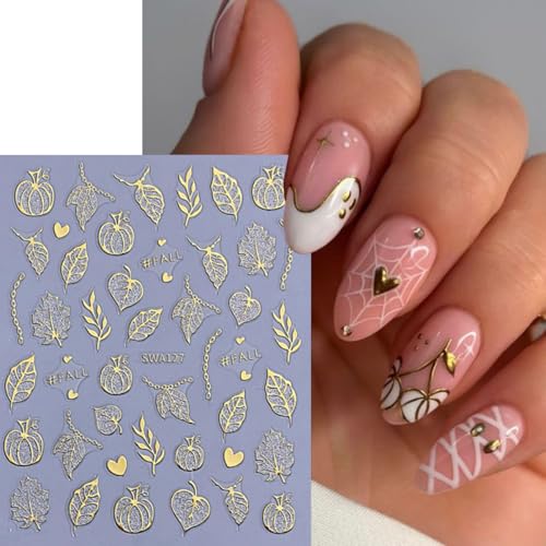 Halloween Nail Stickers Set - 8 Sheets Fall Nail Art Decals for Women - Ghost Spider Web Pumpkin