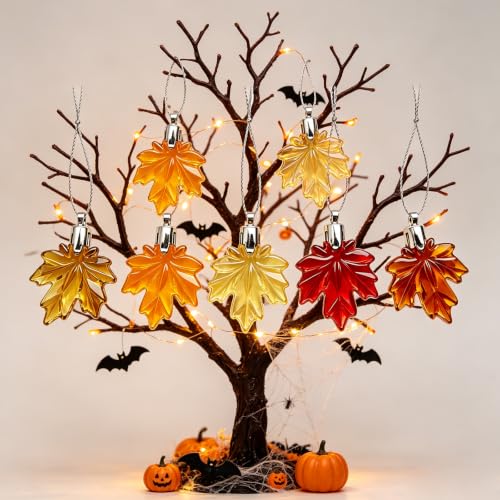 Autumn Maple Leaf Ornaments Set - 40 Fall Hanging Decorations for Thanksgiving & Halloween