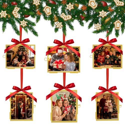 Christmas Picture Frame Ornaments 2.5x3.15 Inch Glass Small Photo Frames - 6 Pack - Red Hanging Cords Included (Variation of THIS listing)