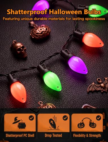 Halloween 26FT C7 LED String Lights - Orange, Green, Purple Opaque, Connectable