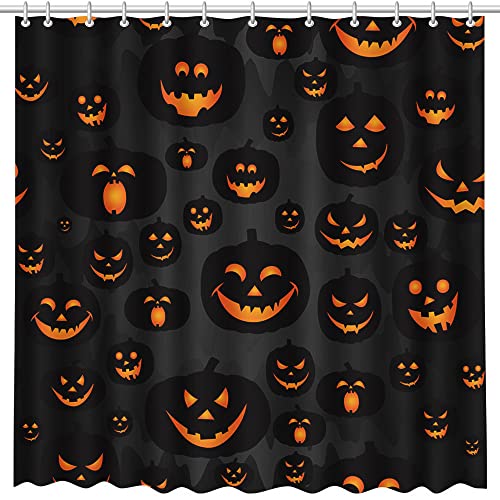 Halloween Shower Curtain Evil Pumpkin Bathroom Decor 72x72in Black