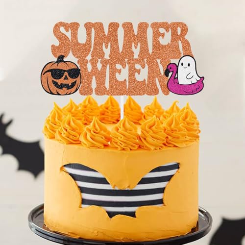 Halloween Summerween Cake Topper Ghost Pumpkin Flamingo Glitter Decoration