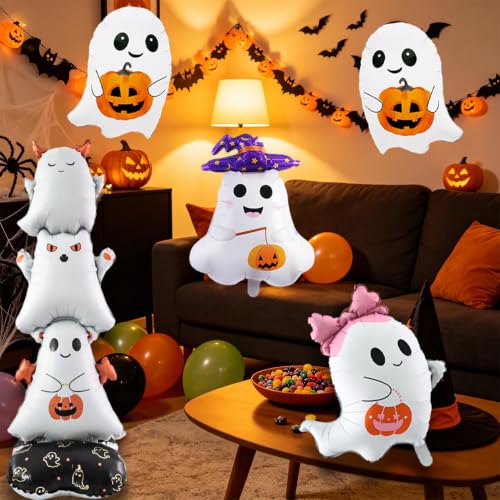 Halloween Ghost Foil Balloons Set - White Spooky Party Decorations