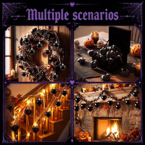 Gothic Heart Hanging Ornaments Set - Black Spiked Halloween & Holiday Decor, 18 Pack