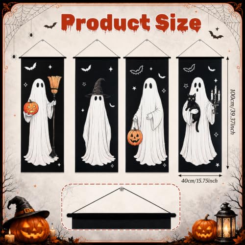 Halloween Ghost Banner Set - Porch Garage Door Decorations, 4 Pieces