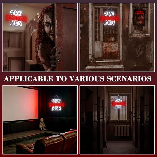 The Horror Den Neon Sign Spooky Wall Decor for Halloween Party and Horror Rooms - USB Powered