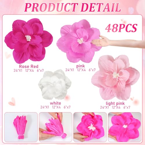 Pink Gradient 48 Pcs Giant Paper Flower Set - Large, Medium & Small Artificial Flowers for Party Decor