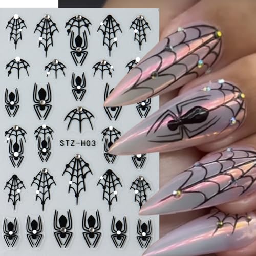 Halloween Nail Stickers - Black Spider Web with Rhinestones - Variation of THIS listing