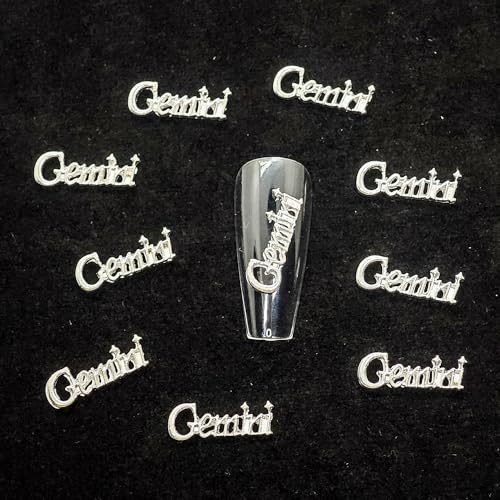Silver Gemini Zodiac Nail Charms - 15pcs 3D Nail Art Decorations for DIY Manicure