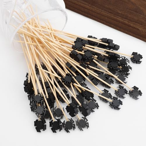 Halloween Spider Cocktail Picks 100pcs 4.7 Inch Food & Drink Skewers for Parties