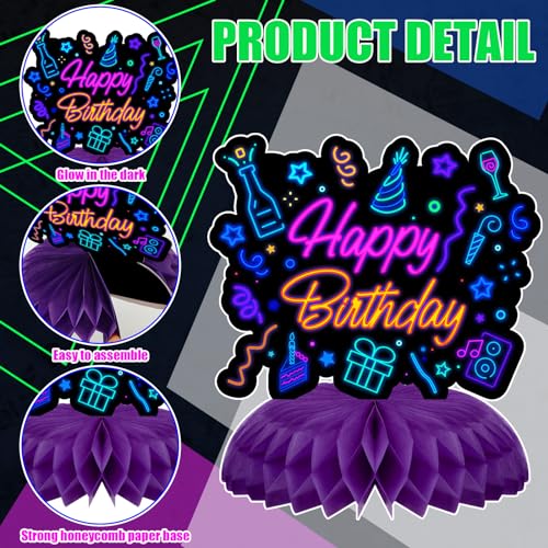 Glow Party Centerpieces Neon Birthday Decorations - 6 Pcs Vibrant Honeycomb Table Decor