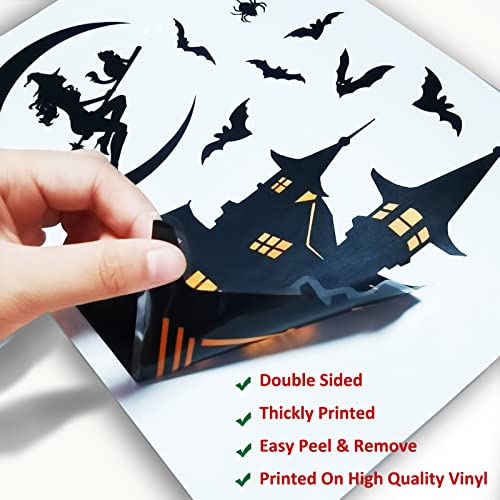 Halloween Window Clings - Reusable Indoor Decor with Ghost, Skeleton & Bats, 8 Sheets