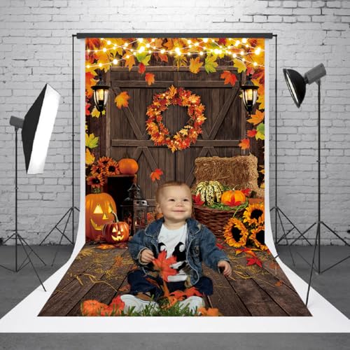 Fall Thanksgiving Backdrop 6x8FT Autumn Rustic Wooden Floor Maple Leaf Scene