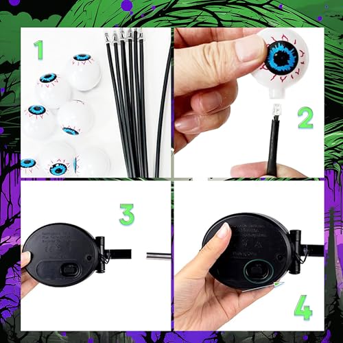 Eyeball Halloween Outdoor Solar Lights 4 Pack Waterproof Green Purple Scary Decor
