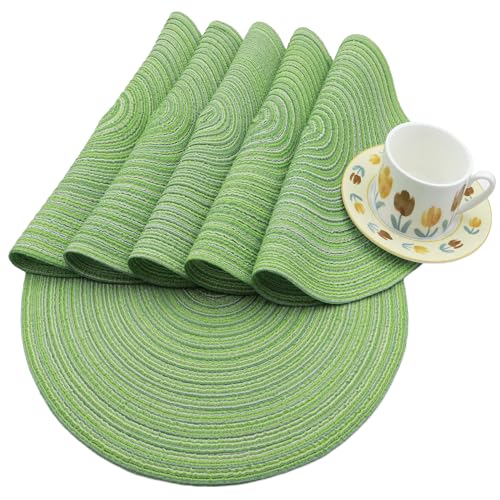 Orange Braided Round Placemats Set of 6 - Durable Dining Table Decor