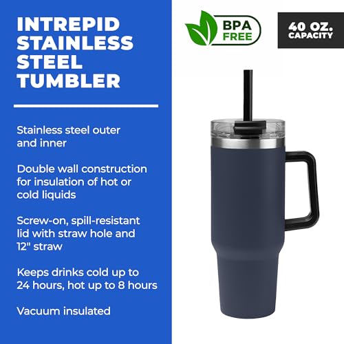 Navy Blue 5 Pack 40 oz Insulated Stainless Steel Tumblers with Lid Straw & Handle - Customizable Drinkware