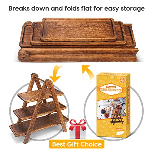 Brown 17.2 x 7.5 Inch Wooden 3-Tier Serving Tray Cupcake Stand